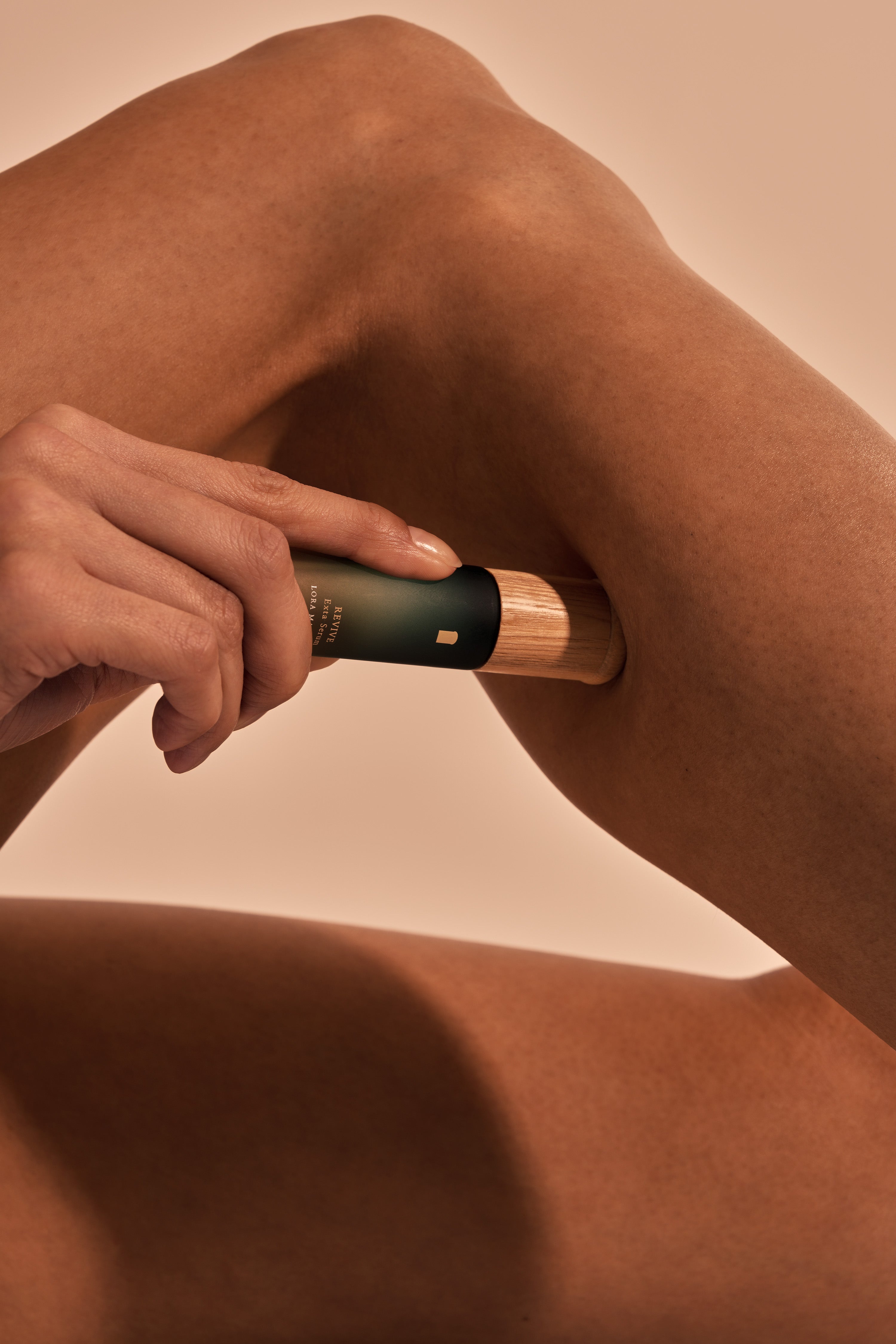 Calves — rolling serum on calves, end of day leg fatigue relief