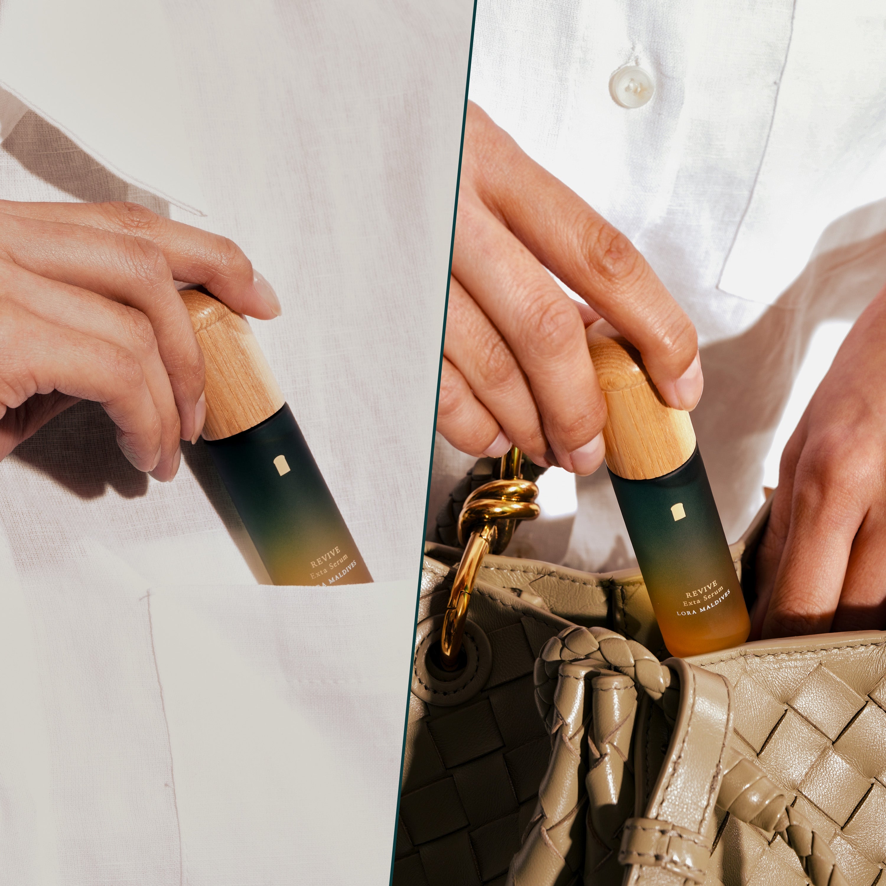 Product in palm of hand — pocket-sized scale shot, emphasizing how small and portable it is